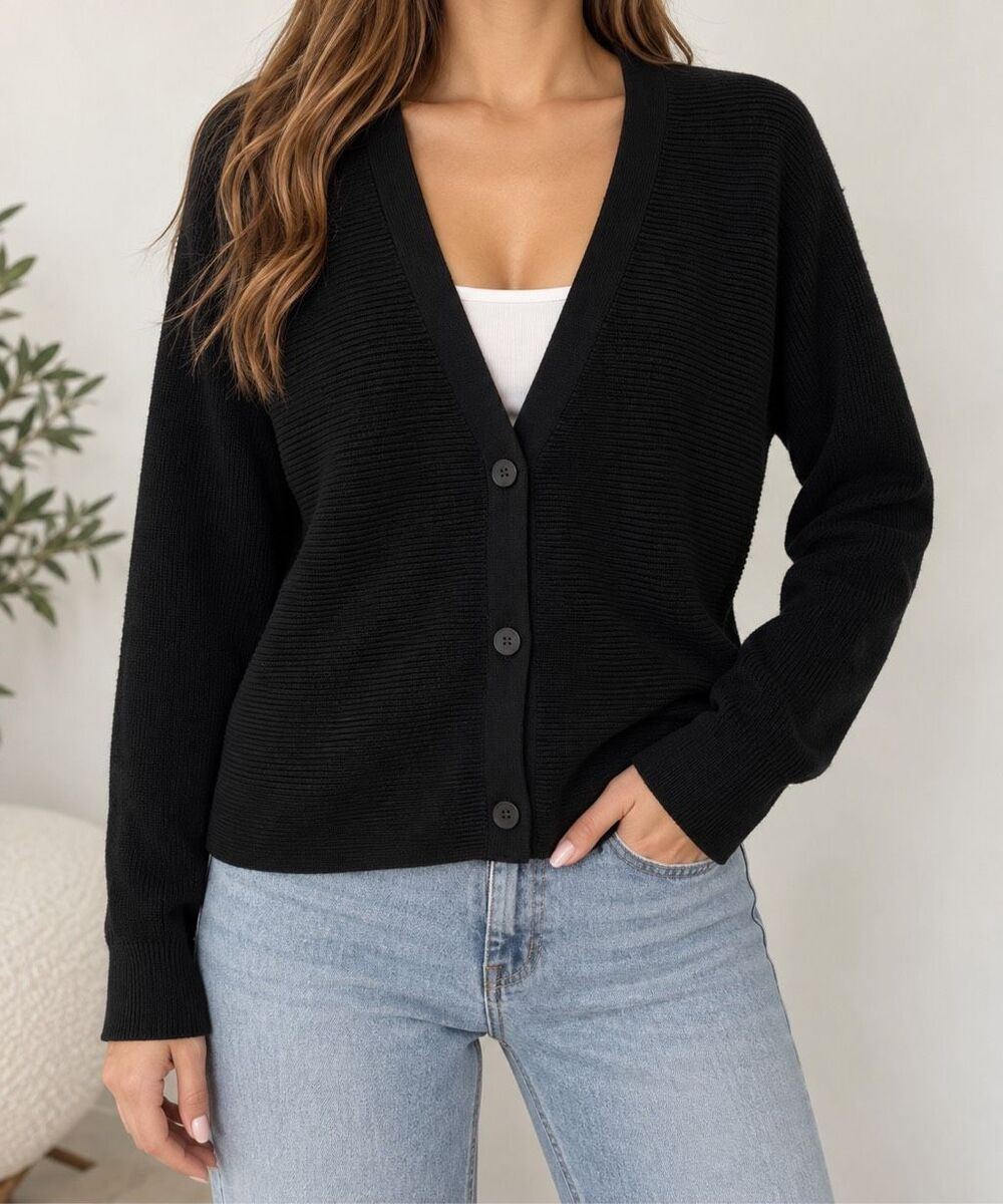 Lululemon Black Merino Wool Button Front Cardigan Sweater Size 8